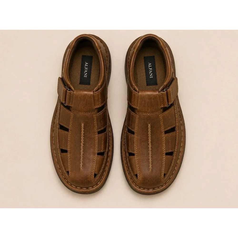 Alfani Men's Size 10 Brown Leather Fisherman Sandals and Comfort Slip-On